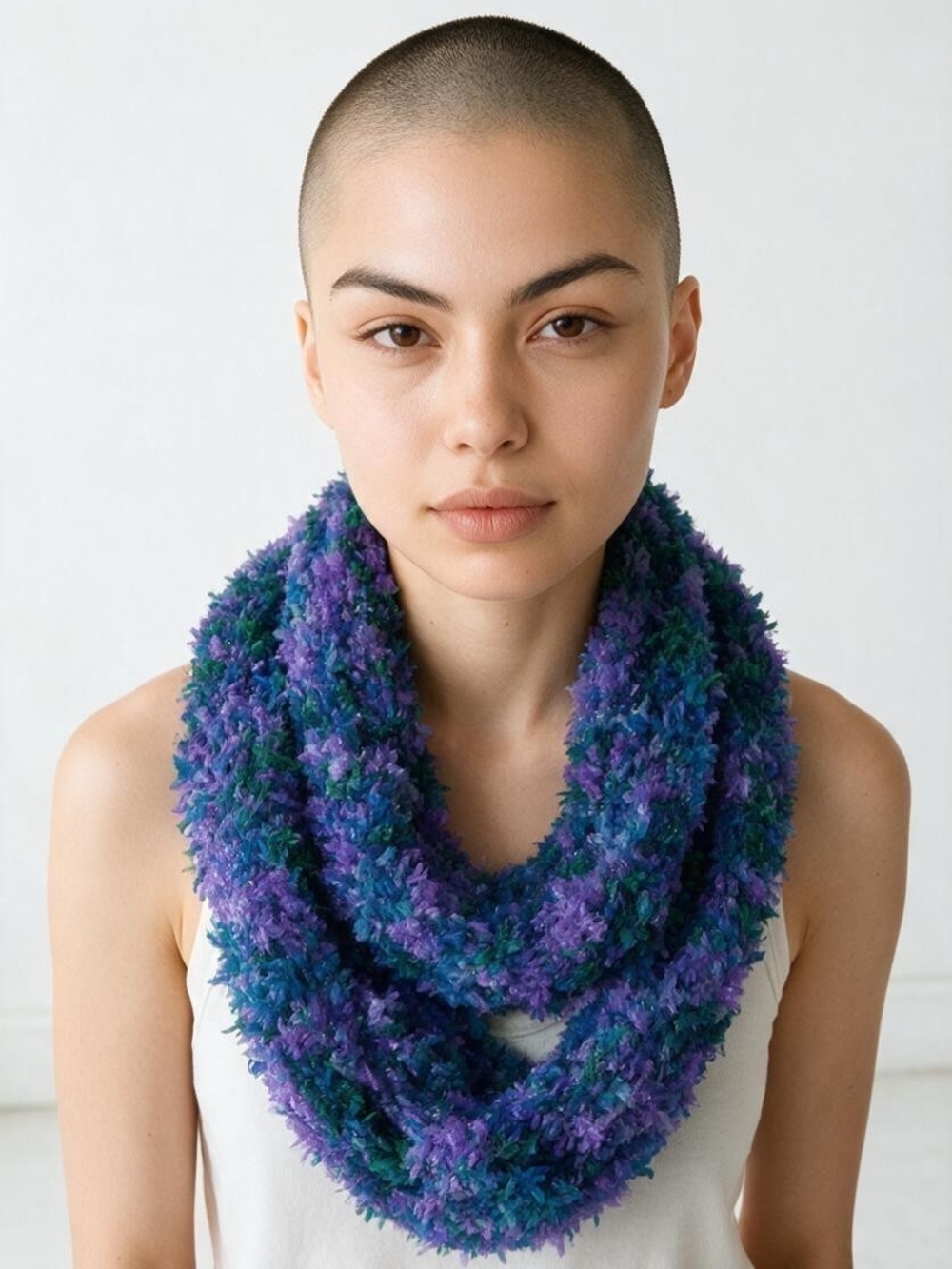 Cozy Plush Infinity Scarf in Purple & Teal